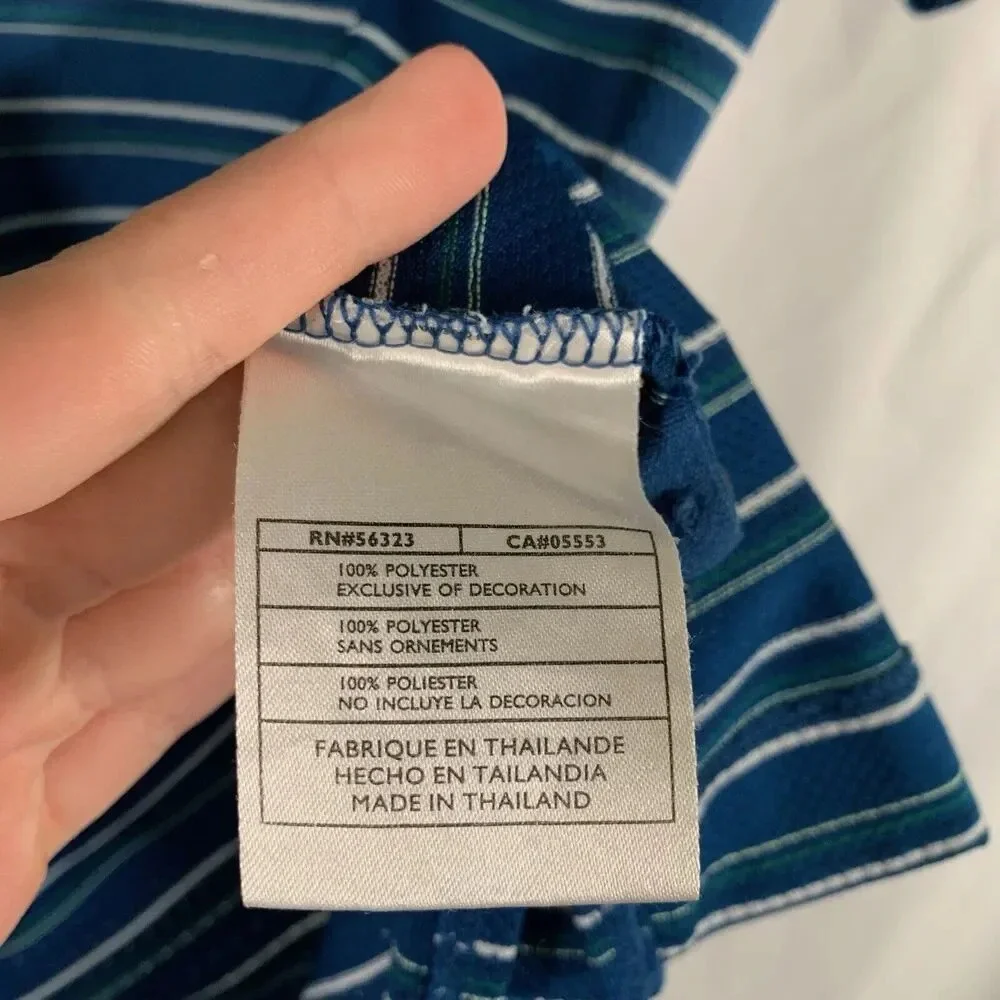 Nike Golf Shirt Mens Large Blue Green Striped Short Sleeve 1/4 Button Polo